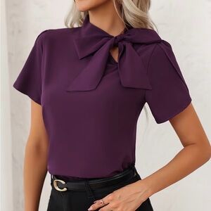 Elegant Purple Bow Tie Women's Top